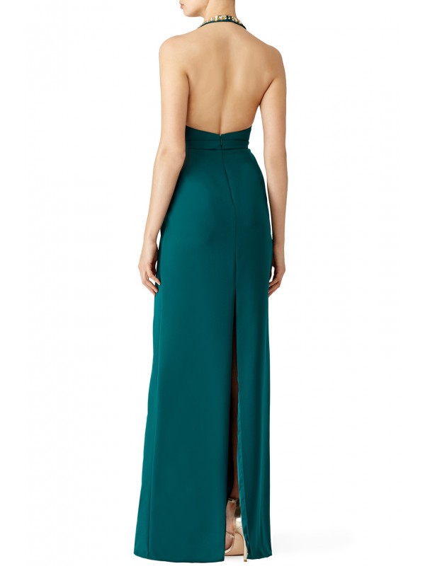 Green Beaded Crepe Gown