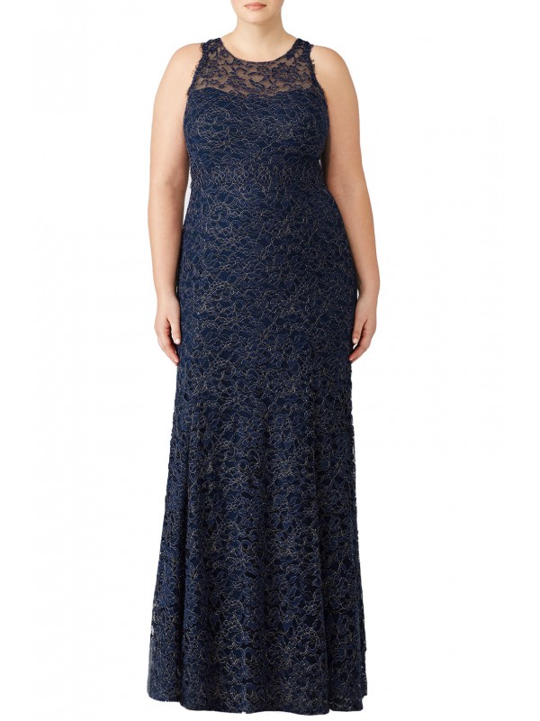Navy Metallic Lace Gown