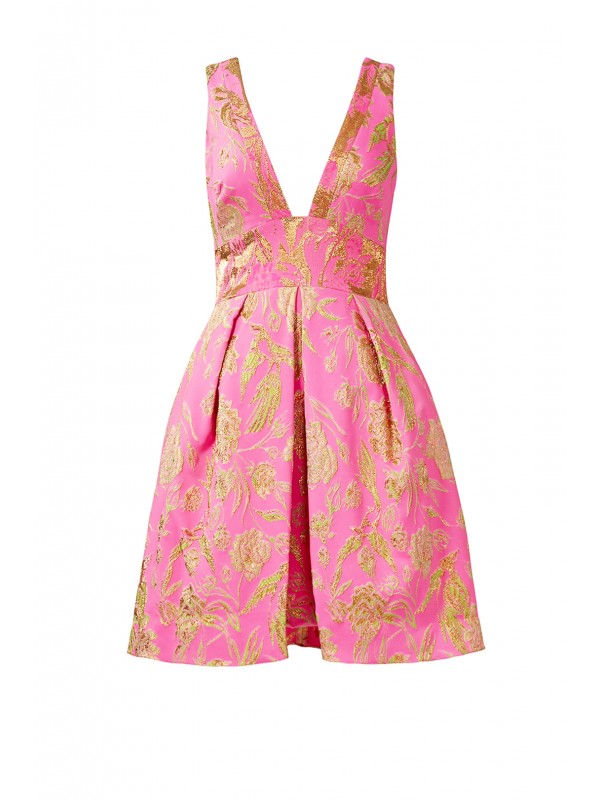Pink Metallic Floral Dress