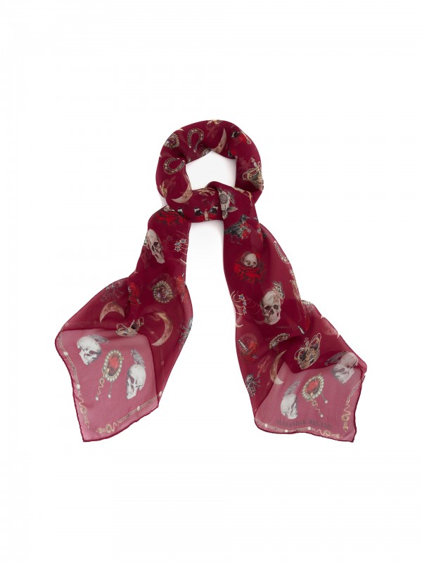 Jewelry decorated chiffon scarf red