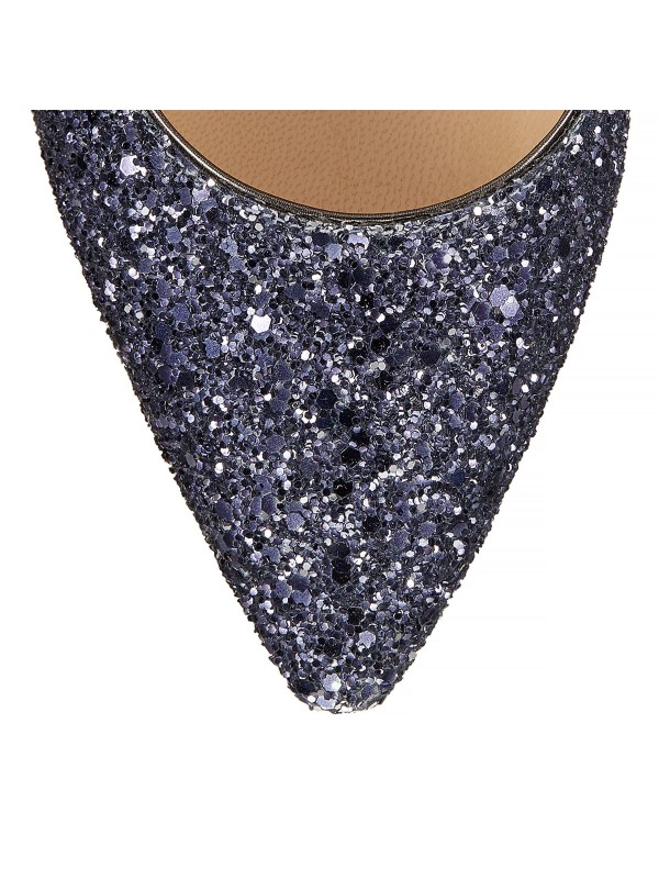 JIMMY ROMY  85 Navy and Silver Coarse Glitter Degrade Pointy Toe Pumps
